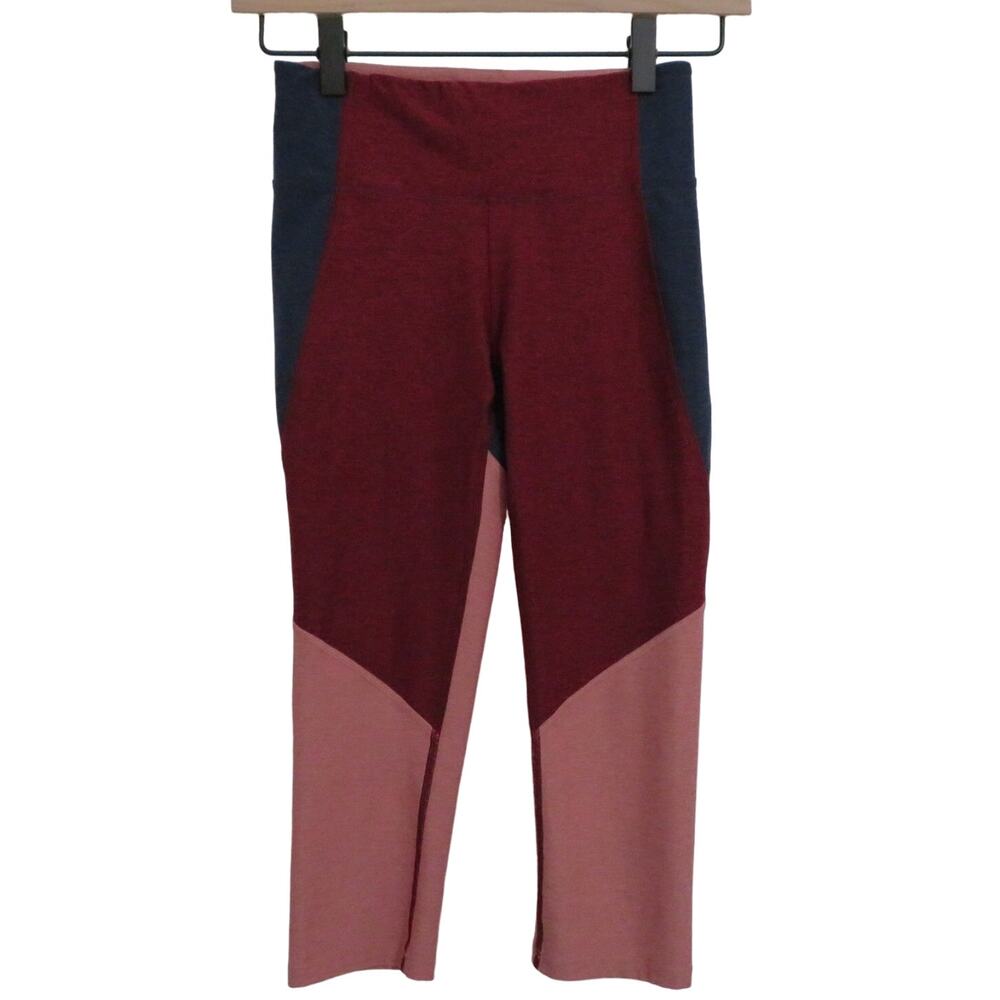 Outdoor Voices Womens Sz XS Burgundy Pink Tri Tone Warmup 3/4 Leggings